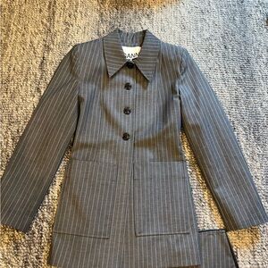 Ganni Gray Pinstripe Women's Jacket and matching skirt set